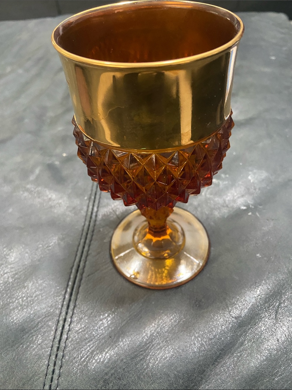 Amber Goblet with Gold Rim - Decorative Wine Glass depression glass